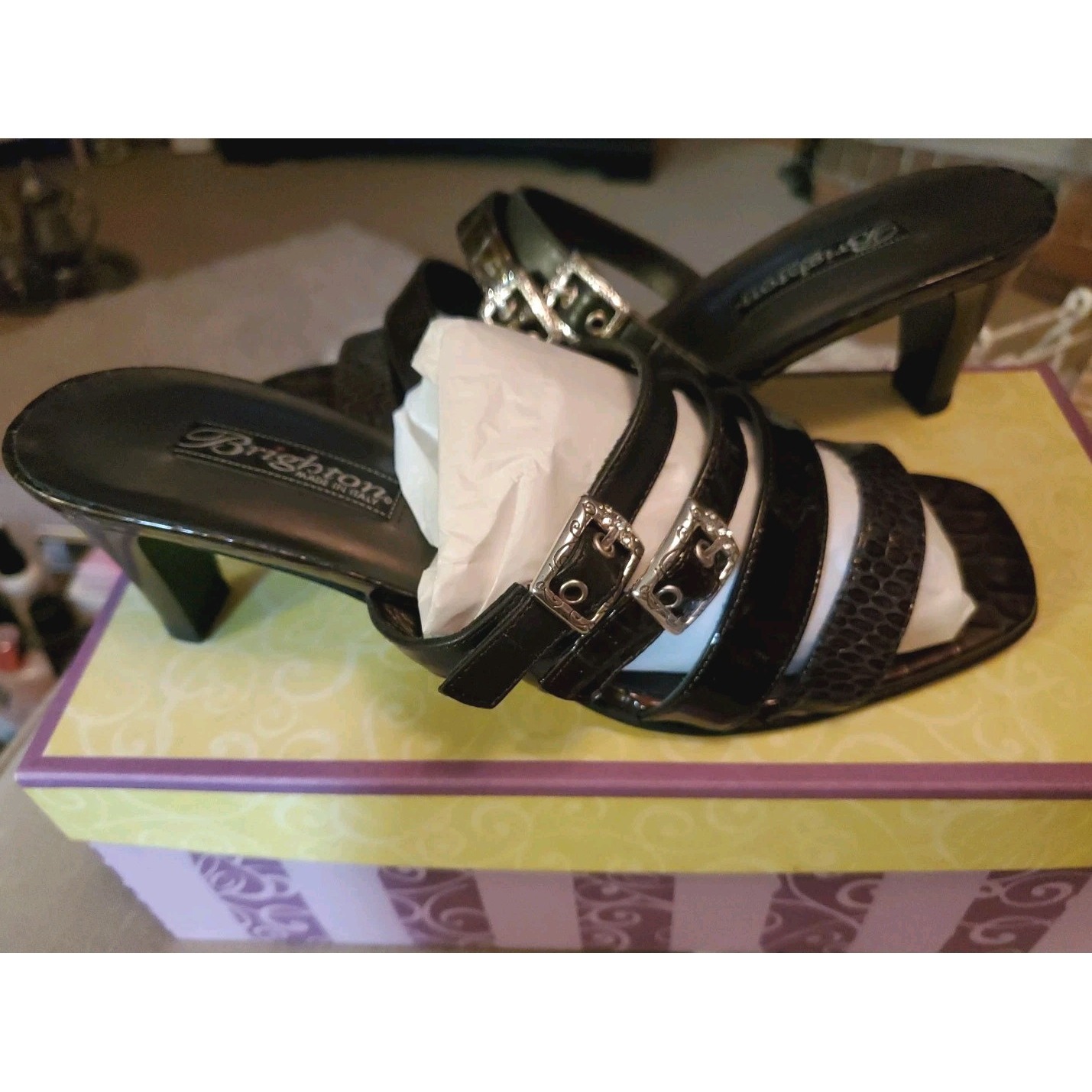 Brighton Italy Women Tina Pewter Leather Sandals Y2k Shoes Strappy Size 9m Nib